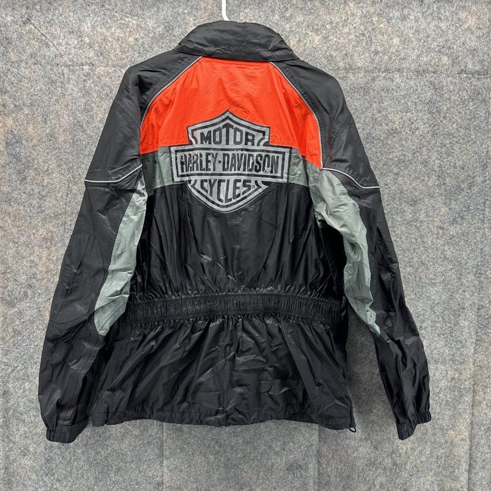 Harley Davidson Jacket Men's Medium Biker Black Orange Windbreaker Full Zip - Picture 10 of 14
